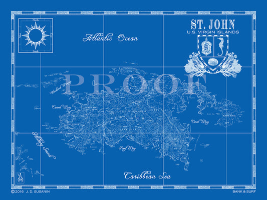 Map of St. Barts, West Indies, Bank and Surf