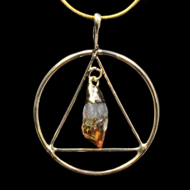 Citrine Crystal Gold Triangle & Circle Pendant with Gold Chain