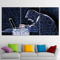 Unframed 3 Panels Funny Cyber Computer Worked By Man Art Paintings Abs Discount Canvas Print