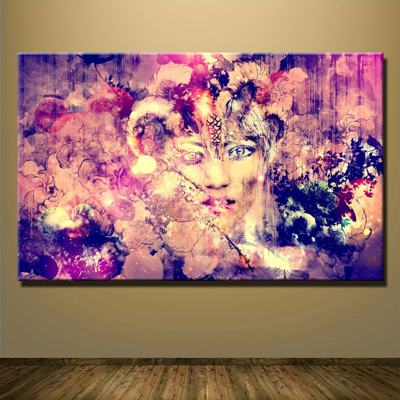 Wall Art Beautiful Girl Face Oil Painting Printed On Canvas Abstract P Discount Canvas Print
