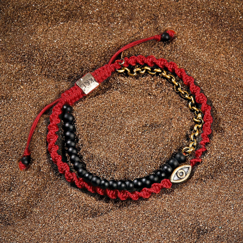 Matte Onyx Evil Eye Red String Bracelet 