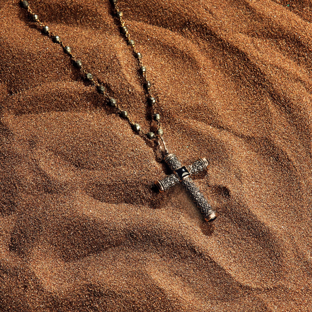 Pyrite Onyx Cross Charm Necklace