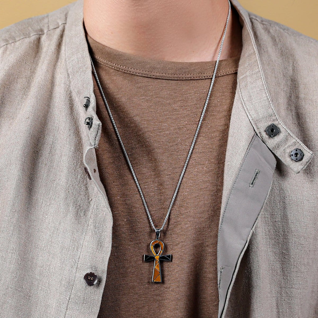 Tiger's Eye Onyx Ankh Necklace