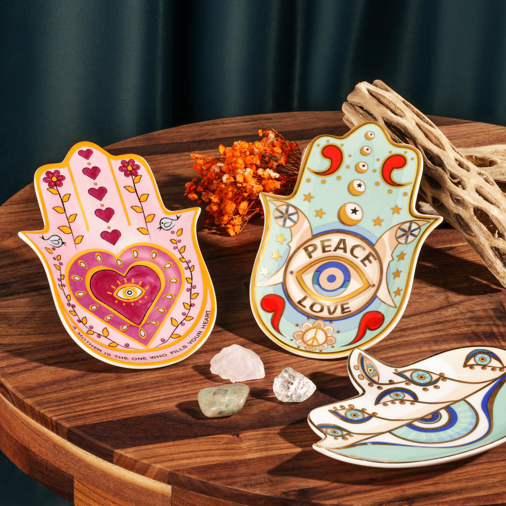 Cheerful Spirit - Ceramic Heart Hamsa Plate