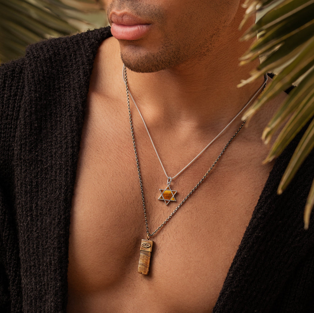 Outstanding Strength - Tiger's Eye Evil Eye Slab Necklace