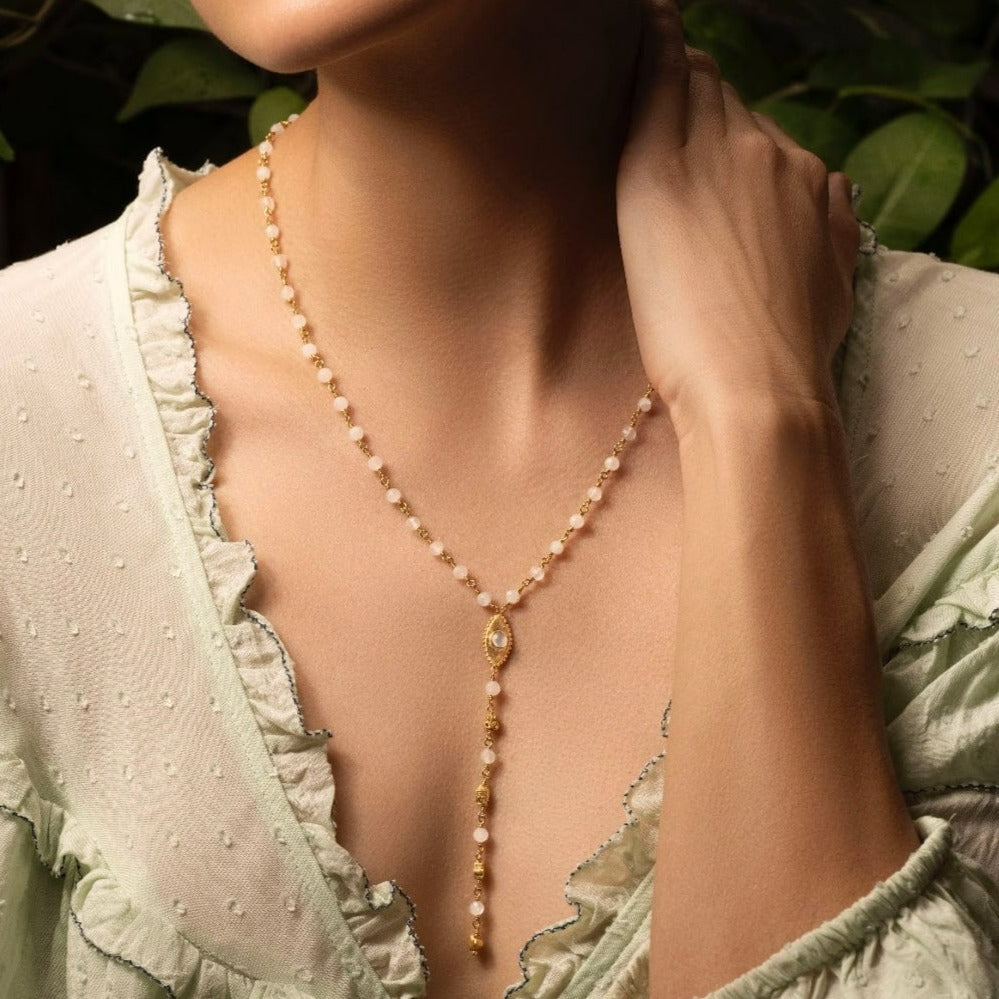 Dreamy Grace - Moonstone Multi Symbol Rosary Necklace