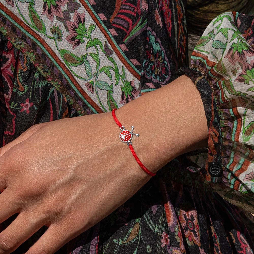 Vibrant Luck - Ladybug Red String Bracelet, Fair Trade Product, with Authentic Gemstones, Blessed by A Singing Bowl