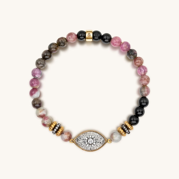 Picture of Guided by Peace - Tourmaline Evil Eye Charm Bracelet