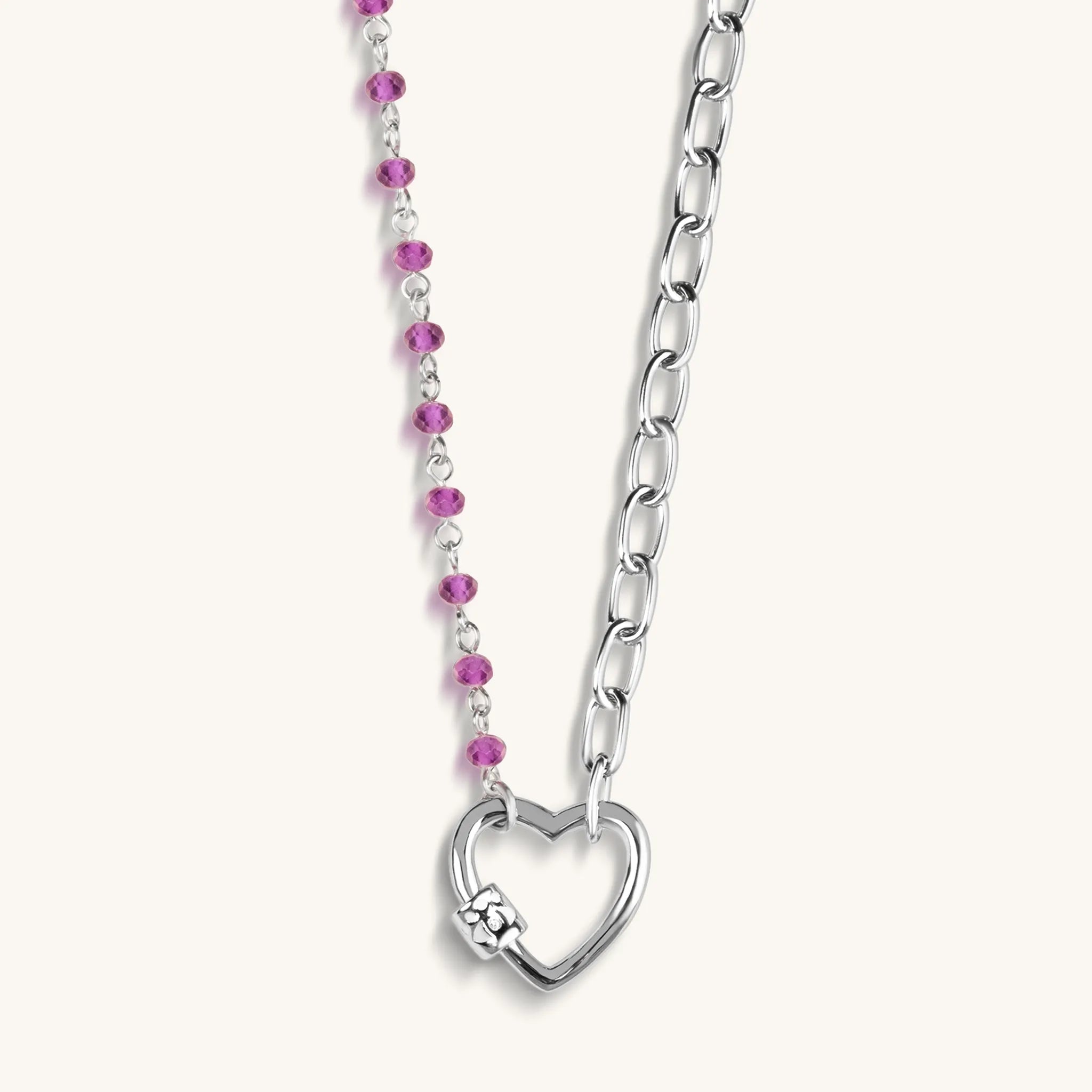 Image of Compassionate Wisdom - Amethyst Diamond Heart Charm Necklace