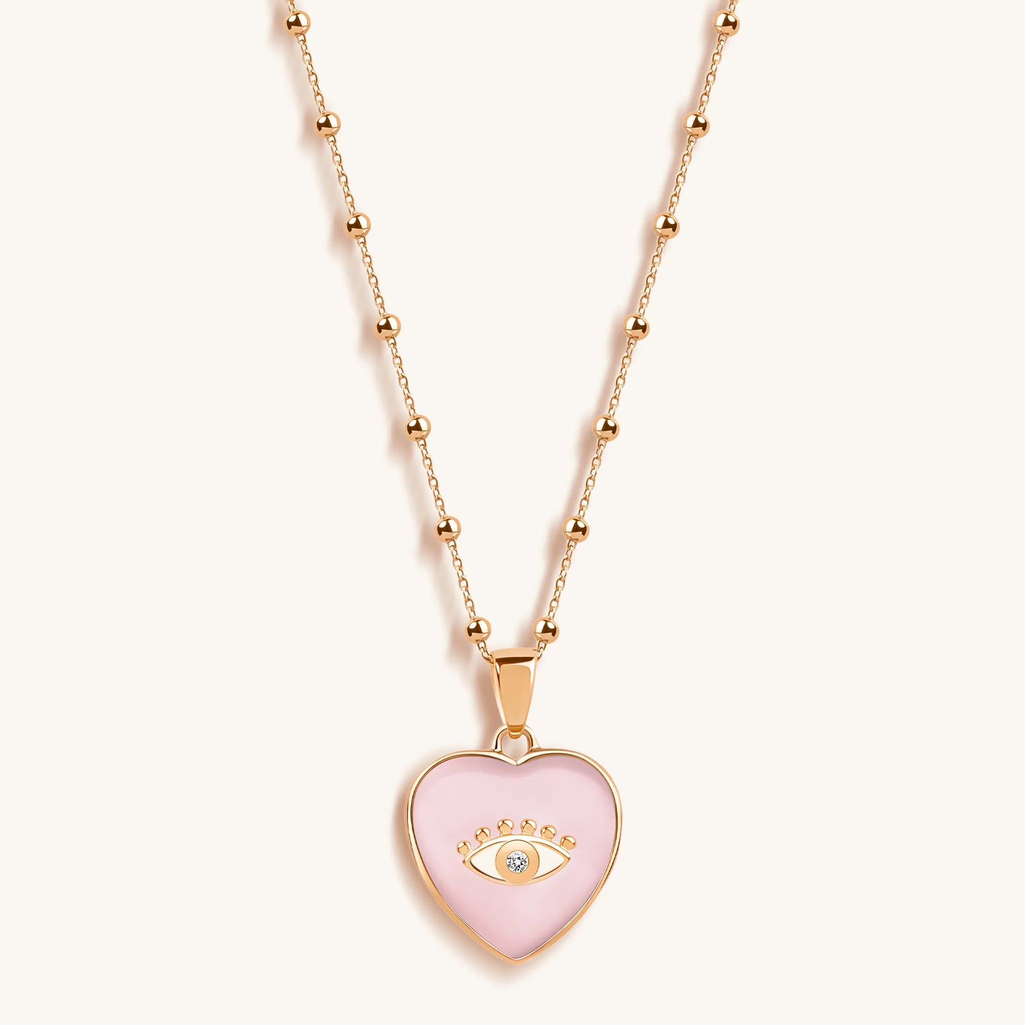 Harmonious Emotions - Mother Of Pearl Heart Evil Eye Necklace