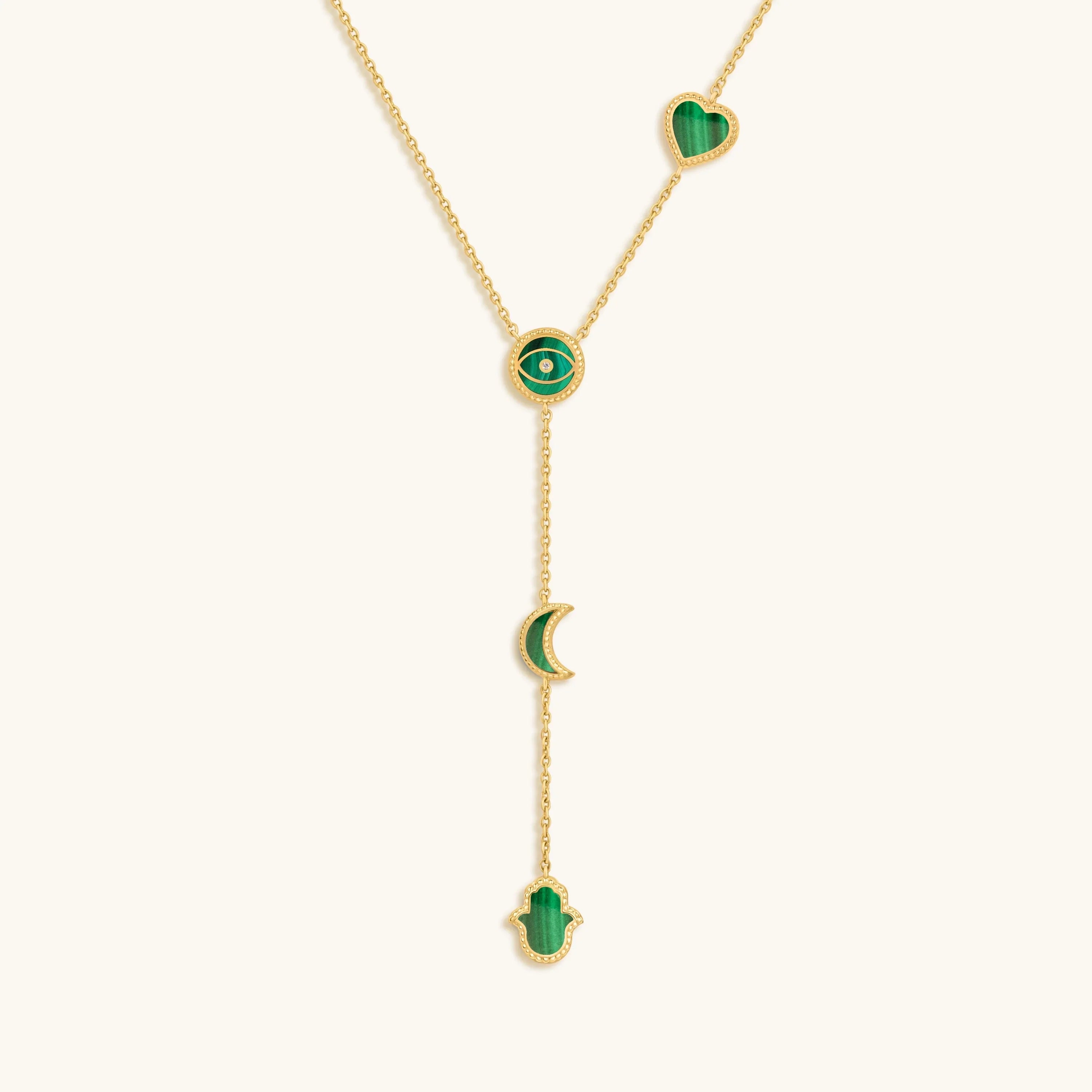 Enlightened Soul Malachite Multi-Symbol Gold Necklace