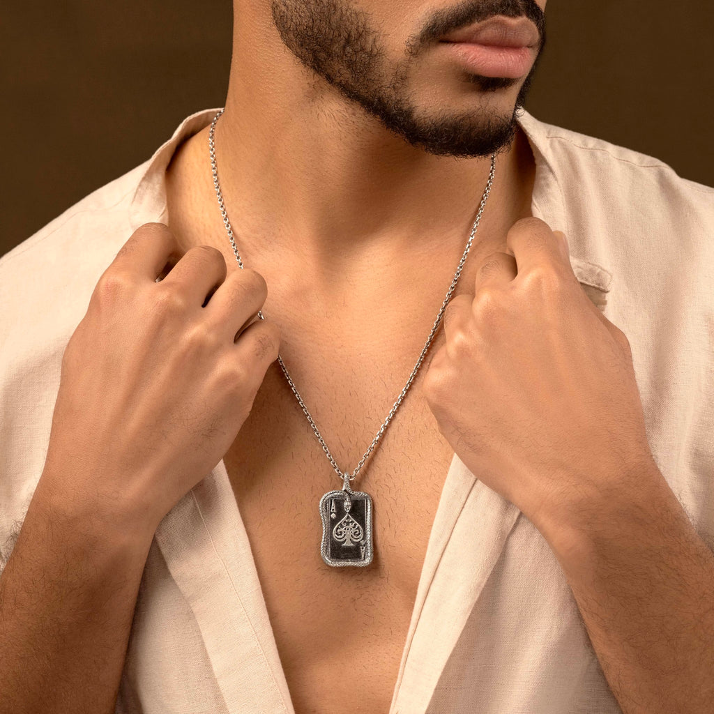 Manifest & Achieve - Ace Spade Card Silver Necklace