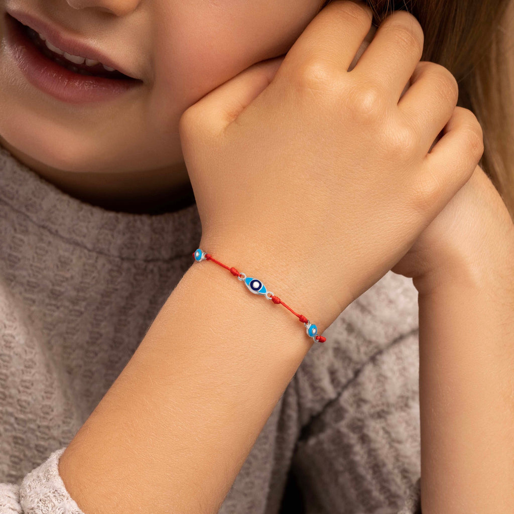 “Courageous Wit” Kids Triple Evil Eye Red String Bracelet