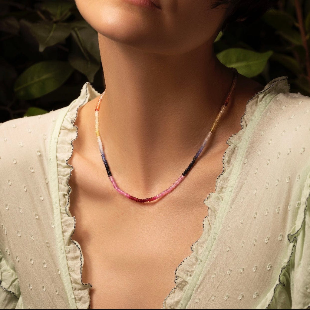 Glittering Wisdom - Multi Color Sapphire Choker Necklace