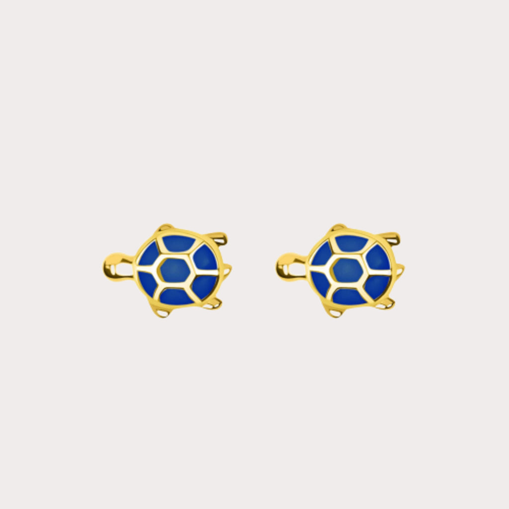 Sweet Patience - Blue Enamel Turtle Stud Earrings