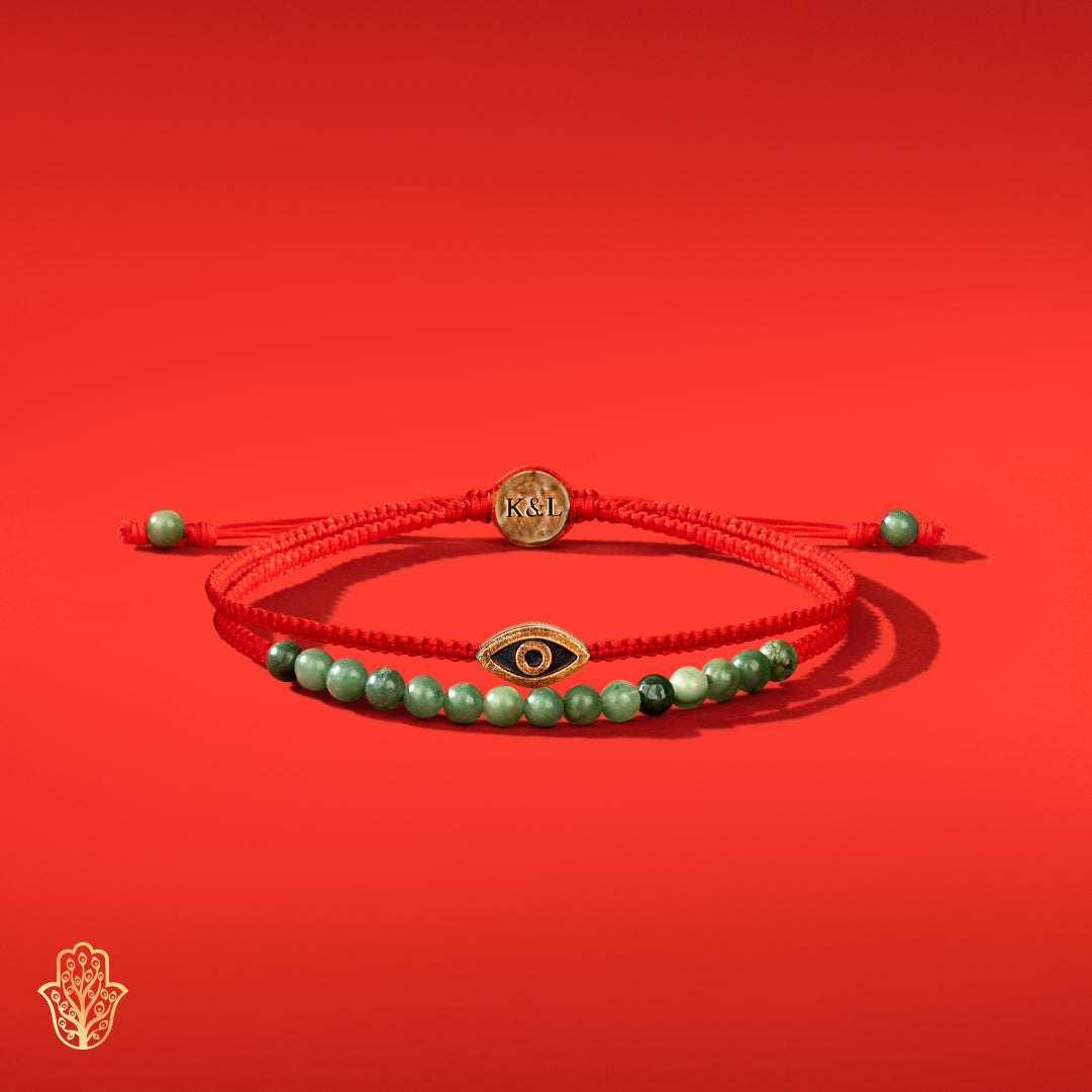 Nialaya Men's Red String Bracelet with Gold Evil Eye