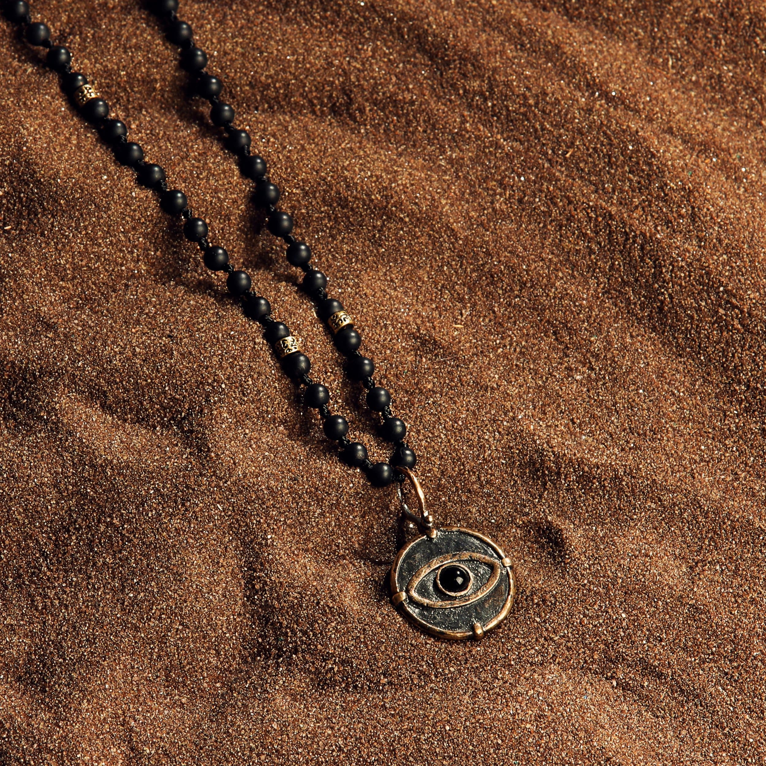 Karma and Luck  Necklace  -  Deep Consciousness - Matte Onyx Evil Eye Pendant Necklace