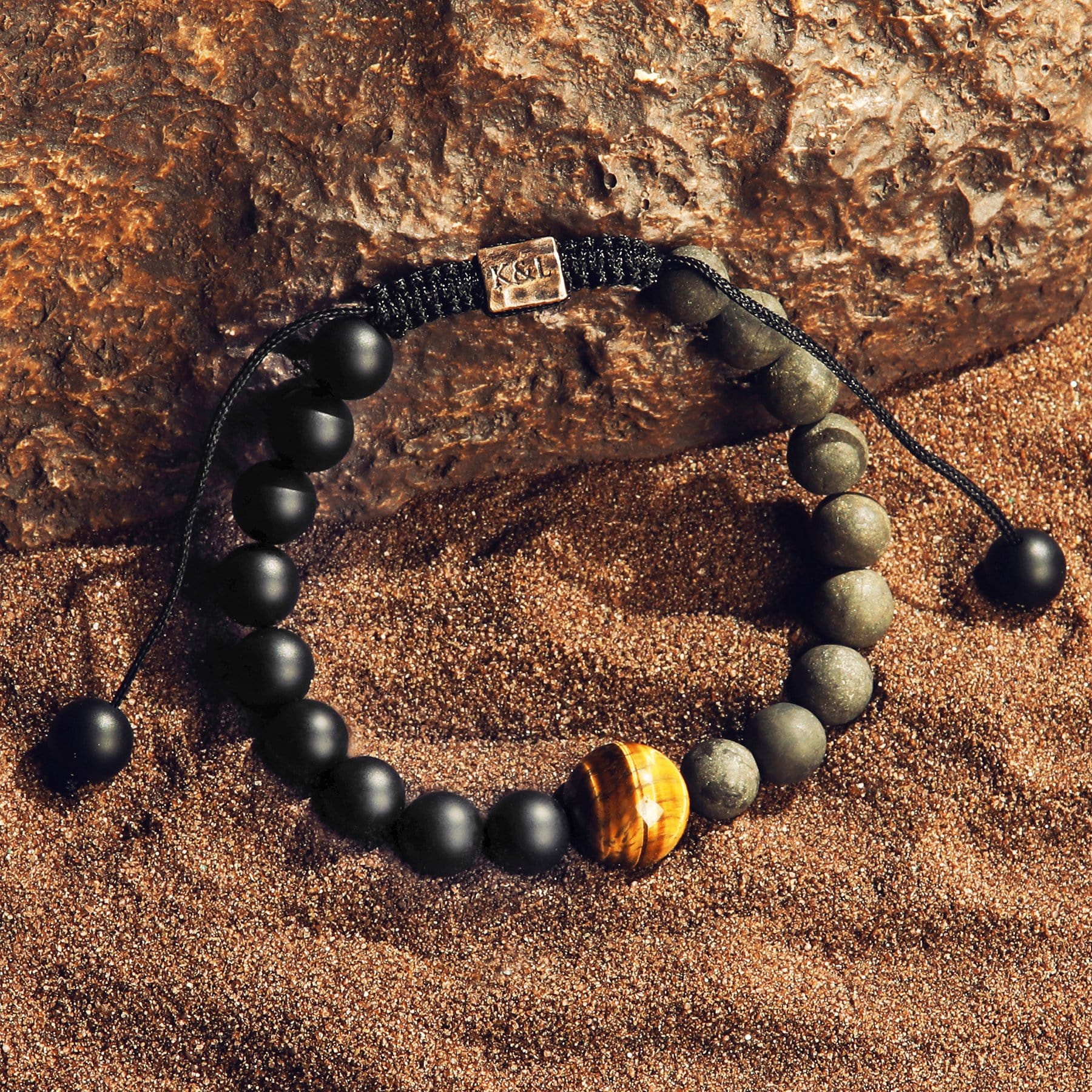 Karma and Luck  Bracelet  -  Renewed Courage - Onyx Pyrite Tiger's Eye Bracelet