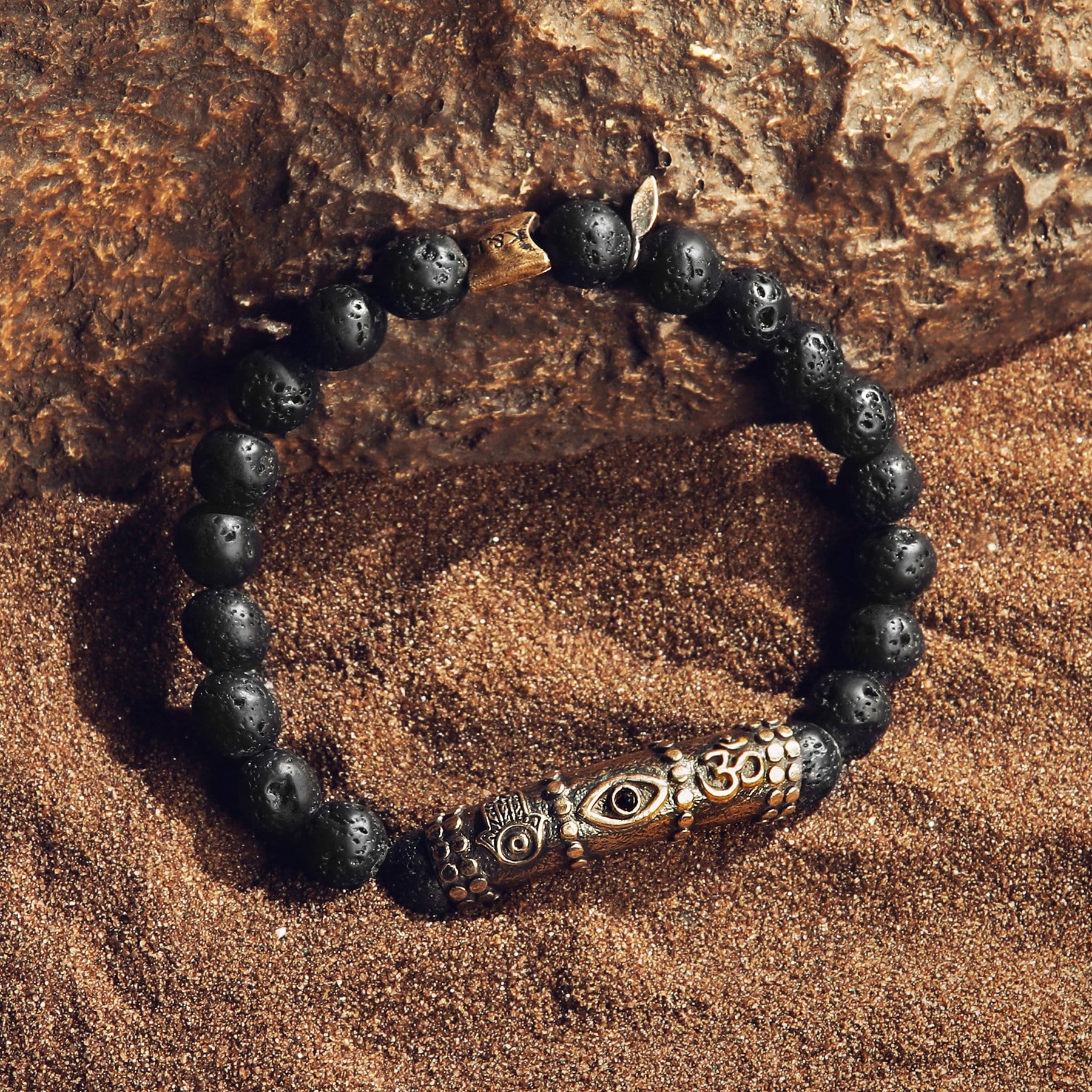 Karma and Luck  Bracelet  -  Enduring Strength - Triple Protection Lava Bead Bracelet