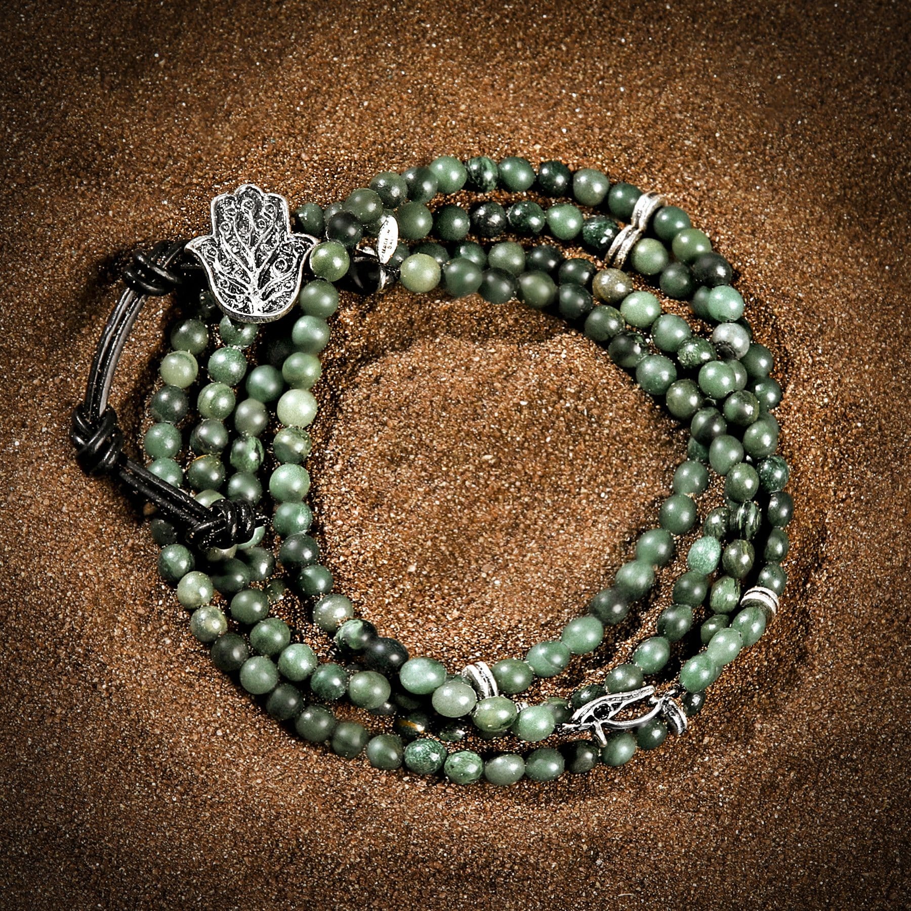 Karma and Luck Abundant Energy - Jade Evil Eye Black String Necklace - Jade