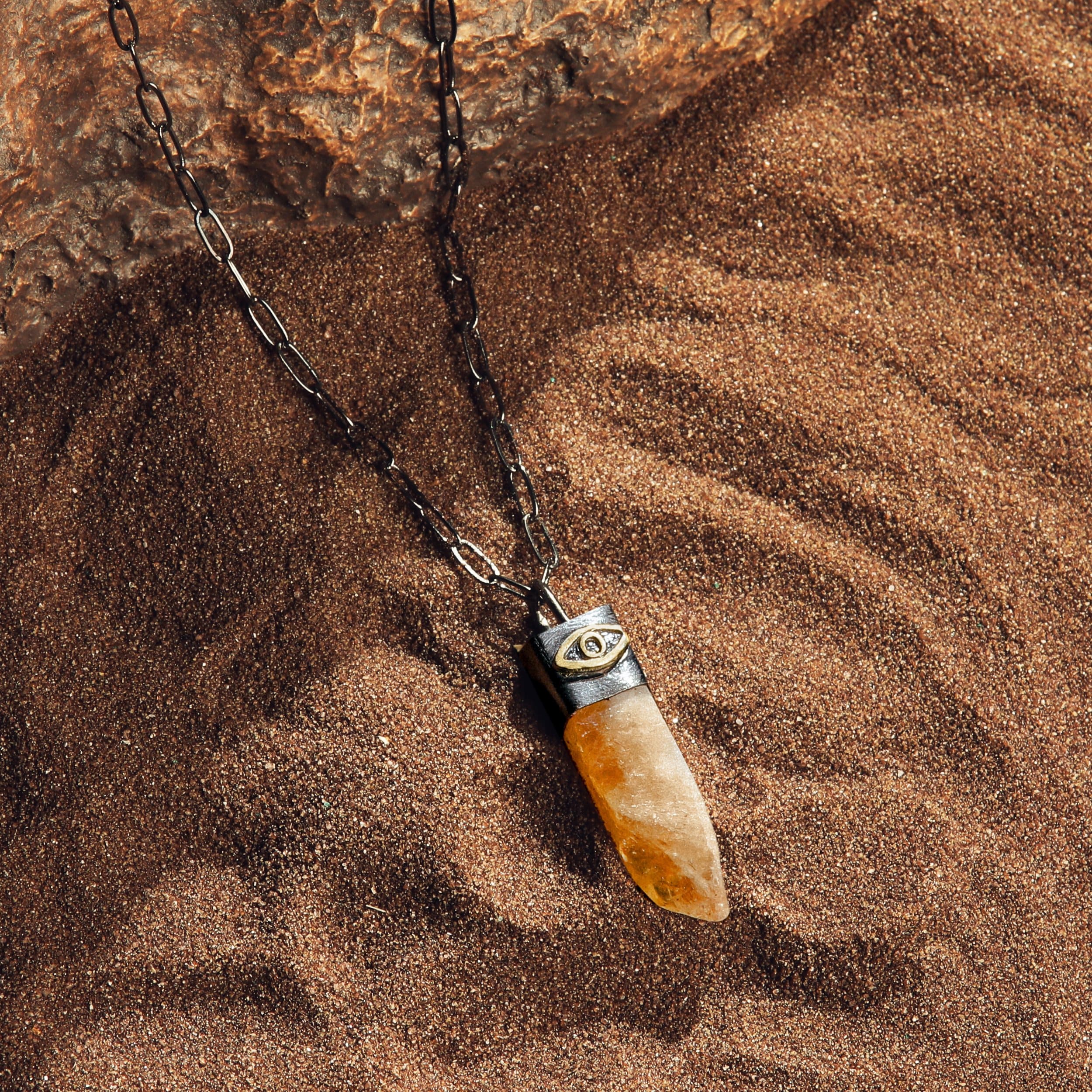 Karma and Luck  Necklace  -  Spiritual Joy - Evil Eye Citrine Slab Necklace