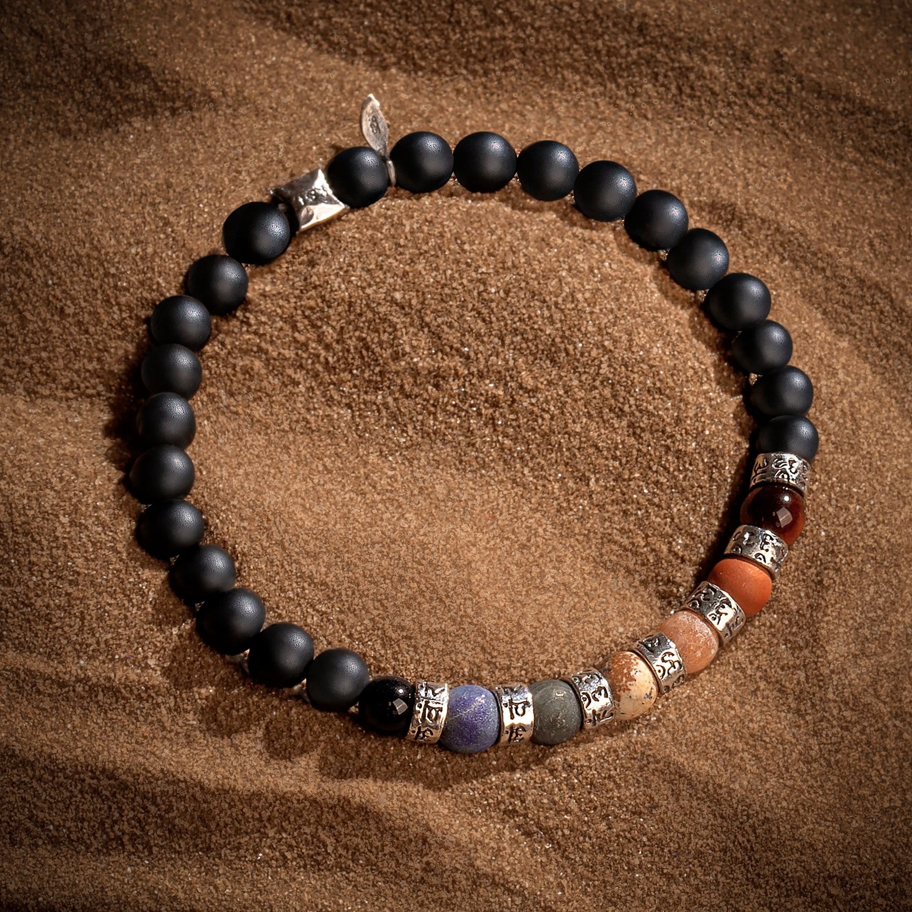 Karma and Luck  Bracelet  -  Vigorous Growth - Matte Onyx Jasper Chakra Barrel Bracelet