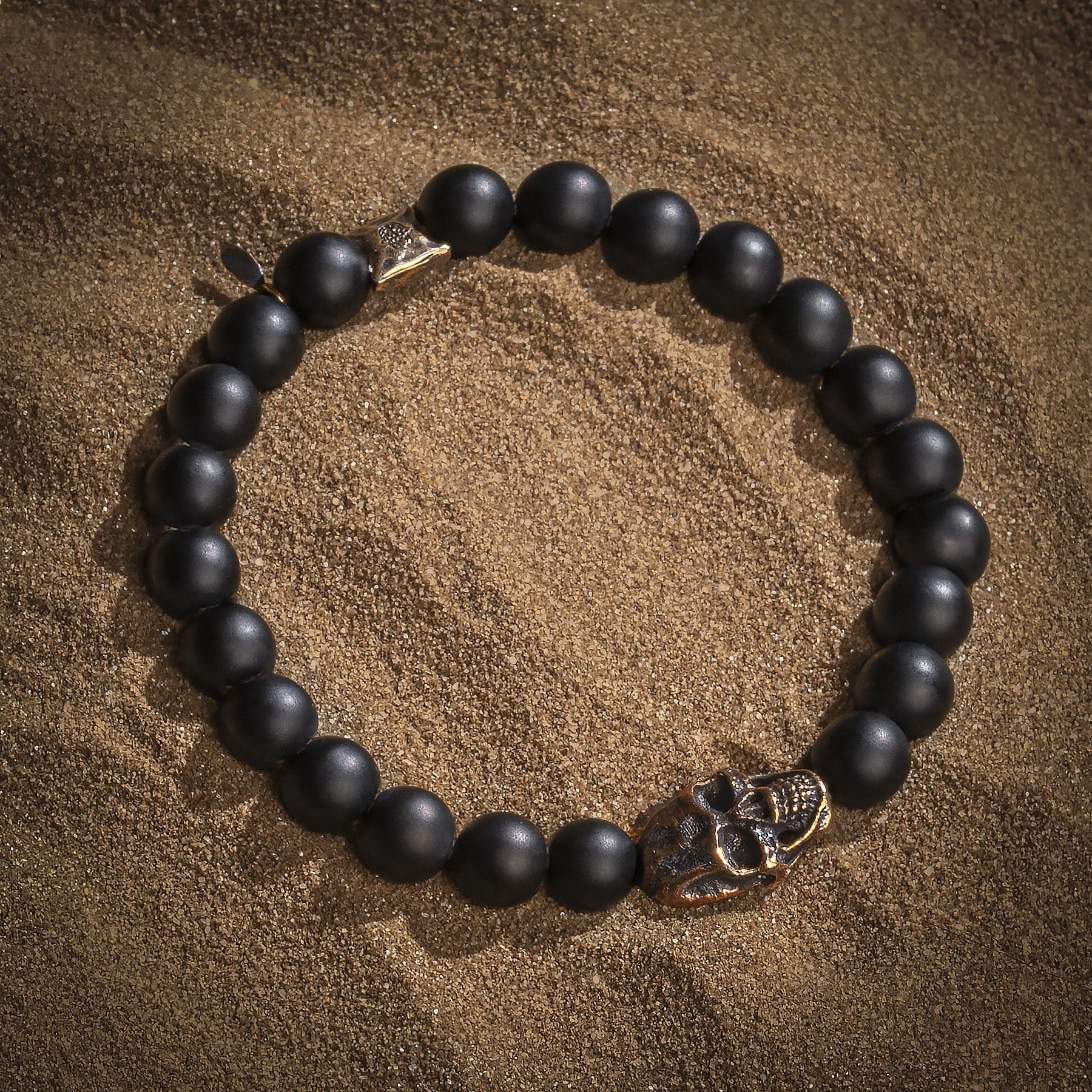 Karma and Luck  Bracelet  -  Celebrate Life - Matte Onyx Skull Charm Bracelet