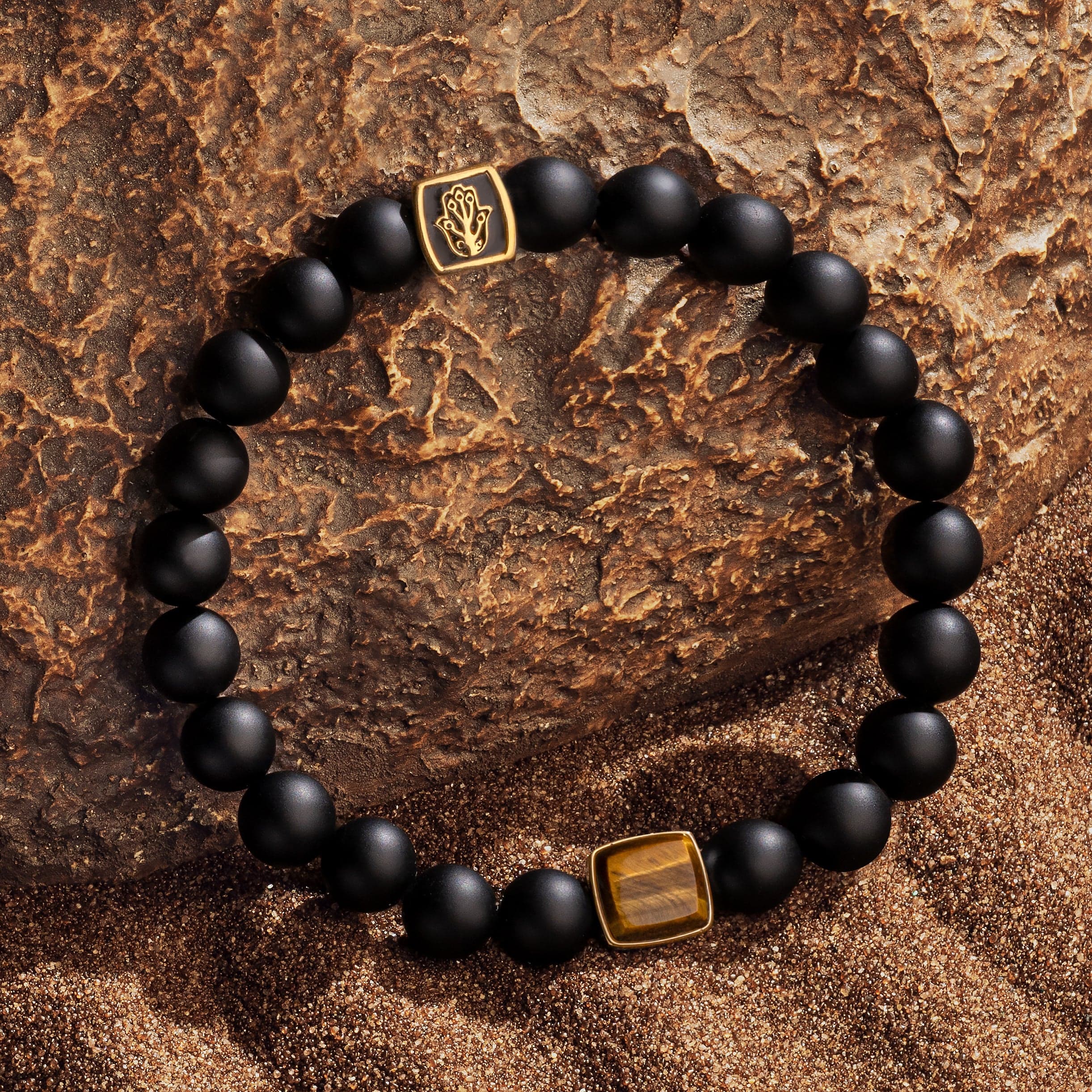 Bravery Duo Bracelet Set: Tigers Eye, Black Onyx & Lava Stone