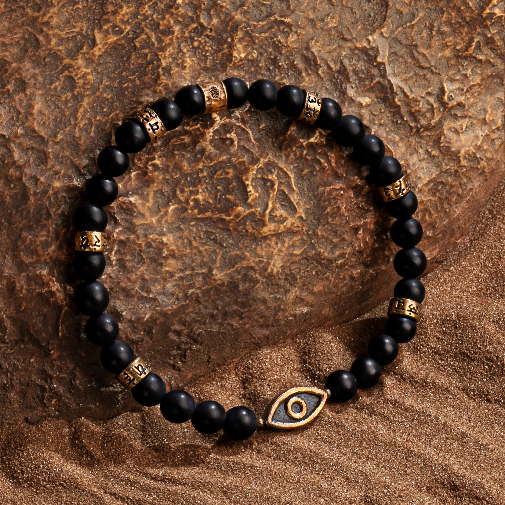 Divine Calmness - Evil Eye Mantra Matte Onyx Bracelet