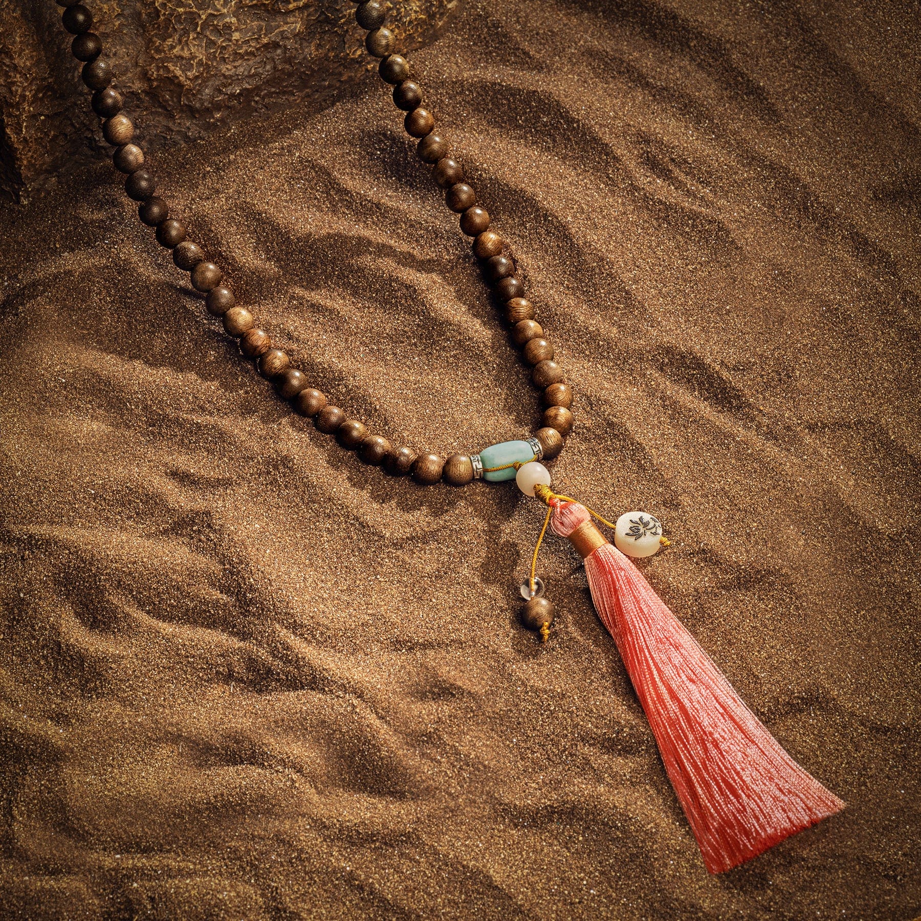 Karma and Luck  Necklaces - Mens  -  Spiritual Energy - White Jade Shoushan Stone Agarwood Mala