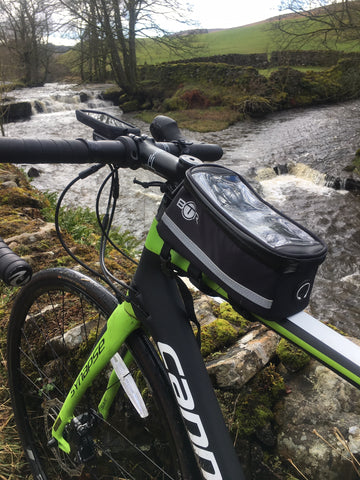 BTR Crossbar Bag for Smartphones - shown on a bike ride in use - customer image, review