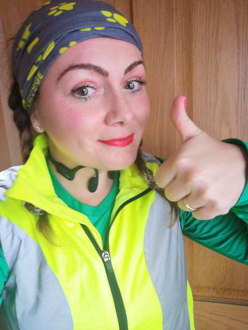 our BTR ambassador Claire wearing the mens / unisex high vis and reflective gilet