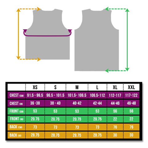 BTR High Visibility Reflective Cycling and running gilet and vest size chart