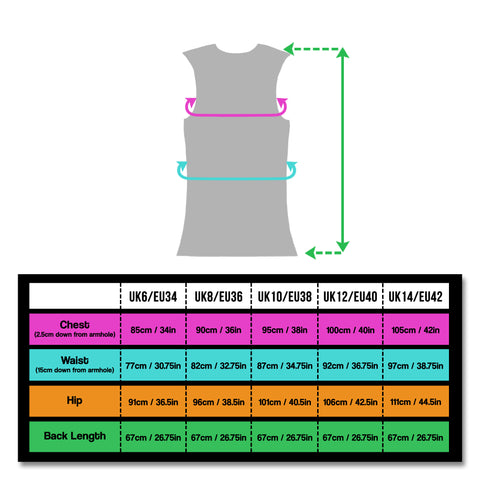 sizing for ladies gilet that is totally reflective sizes 6 - 14