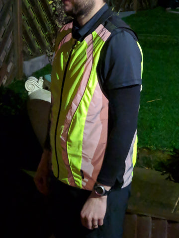 customer photo from Adam of our high vis yellow and reflective gilet