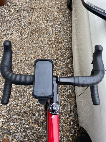 BTR bike phone holder bag mount with iPhone 6 fitted in
