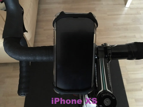 Rubber Smartphone mount shown with a iPhone S5 in it - attach to your bike easily 