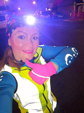 Claire our instagram ambassador wearing our gilet in high vis yellow and reflective from BTR 