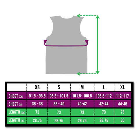 BTR Reflective Gilet with Three Pockets Size Chart