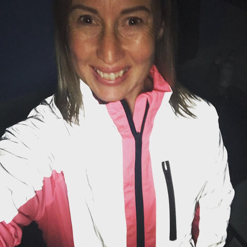 Hannah wearing our bright pink high vis and reflective jacket. Customer photos are great