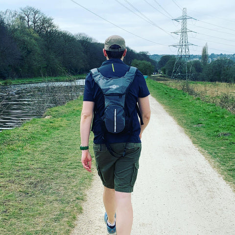 BTR hydration bag with 2Litre Bladder on a countryside walk 