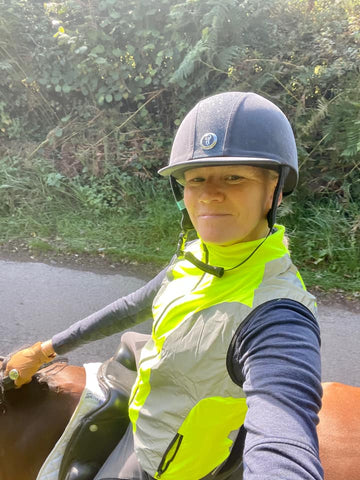 BTR Reflective & Hi vis gilet shown worn by our customer, Joanne, whilst horseriding