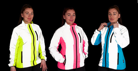 Ladies high visibility and reflective sports jacket for running, cycling outdoor sports