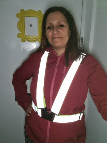 Renata wearing our BTR reflective silver sash. Great customer photo added by BTR Sports