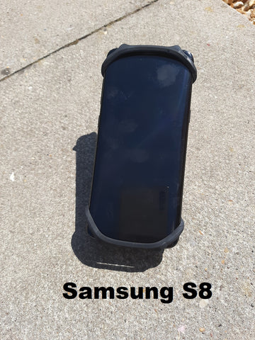 Samsung S8 smartphone shown in BTR phone mount for your bike,  attach to your bicycle handlebar 