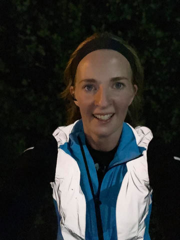 Ladies BTR coloured and reflective gilet in blue shown worn by customer, Selina