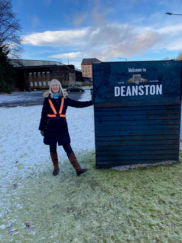 BTR high vis reflective orange sash worn by lady at Deanston Distillery