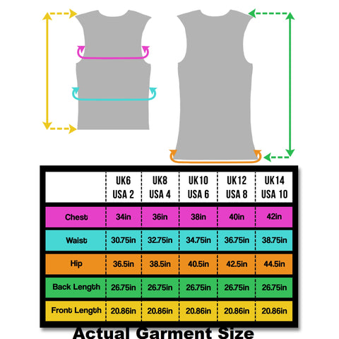 BTR Be Totally Reflective Ladies gilet size chart