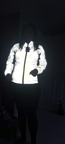 Yvette a customer wearing out Be Totally Reflective Jacket by BTR