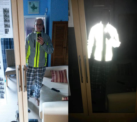 Bright visible image fo BTR sports jacket in the day and with a reflective photo flash. customer review image 